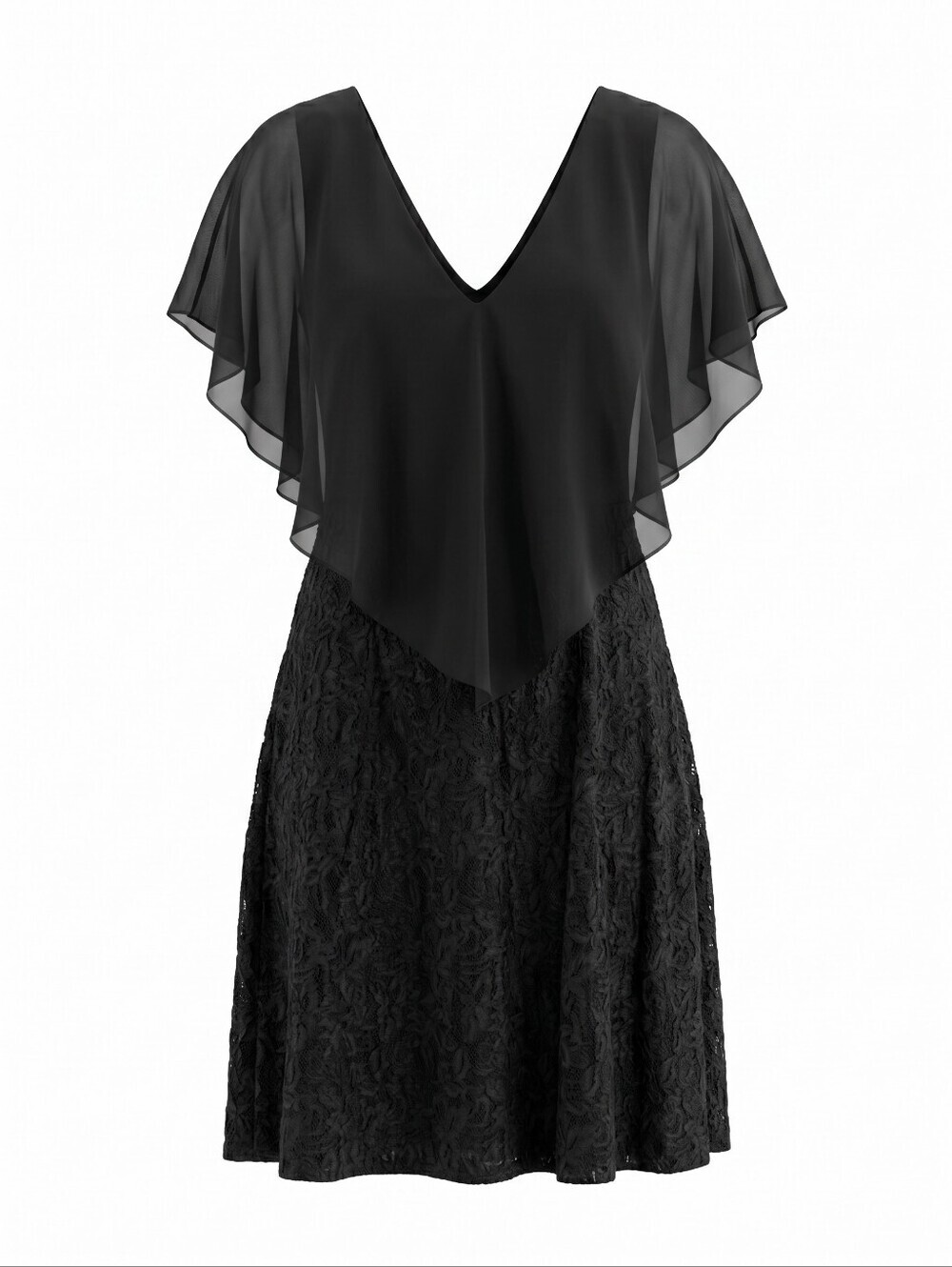 Jessica Howard Black Flowy Chiffon  Overlay Cocktail Dress Size 14